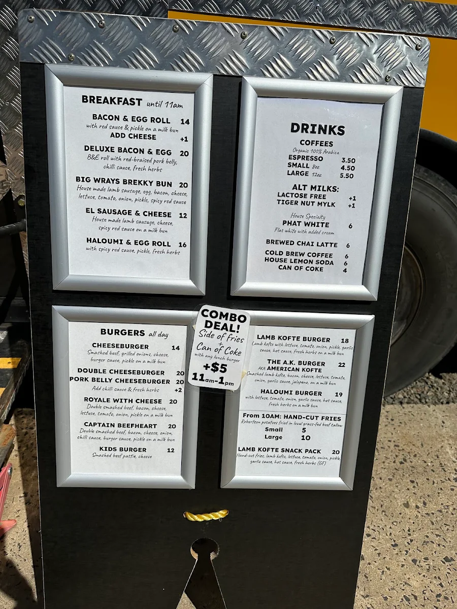 Menu, Elwrays Coffee & Burger Stop