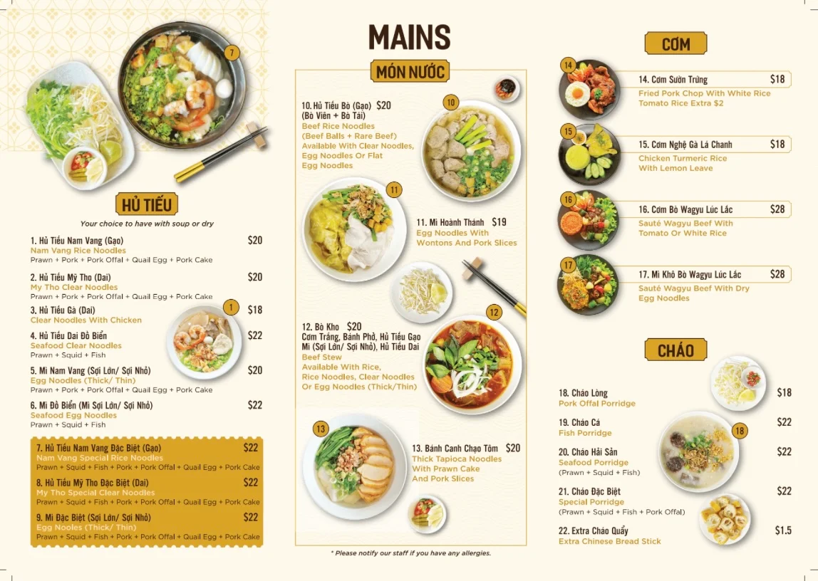 Menu, Yung Lee Cafe & Restaurant
