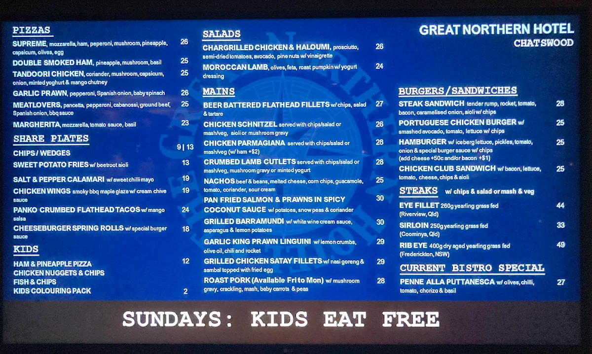 Menu, The Great Northern Hotel