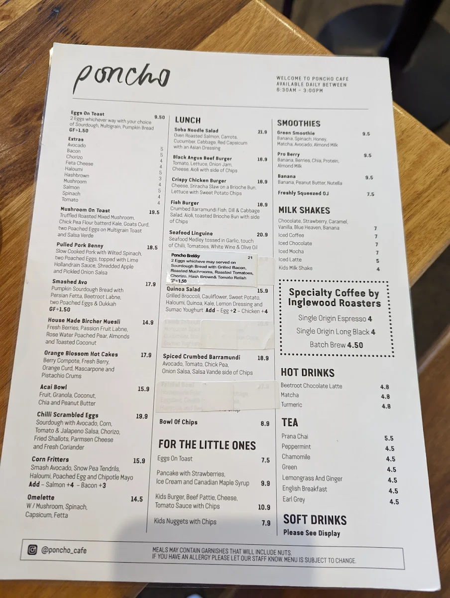 Menu, Poncho