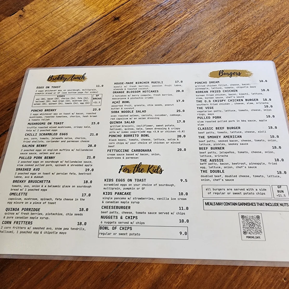 Menu, Poncho