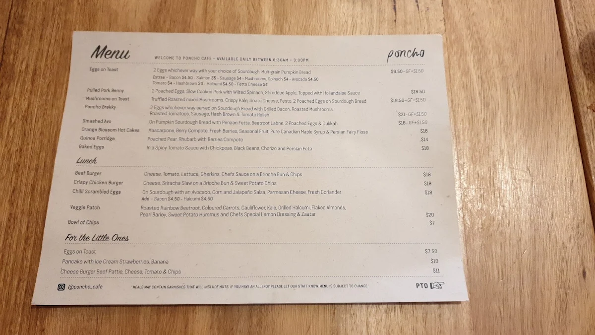 Menu, Poncho