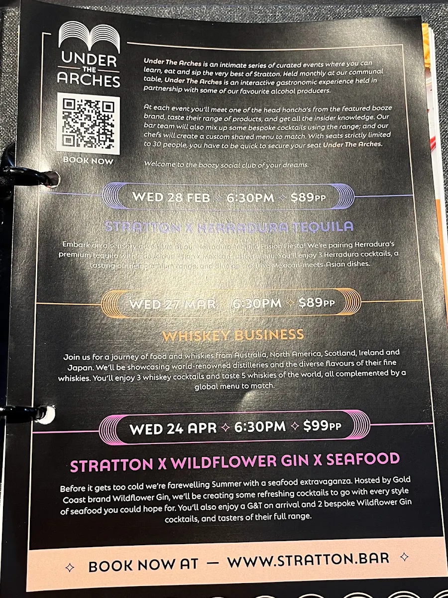 Menu, Stratton Bar and Kitchen