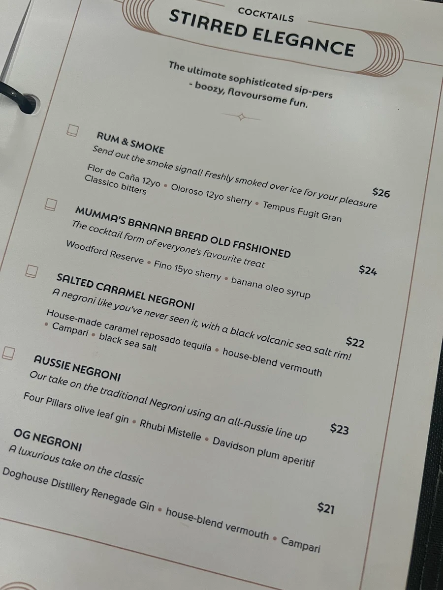 Menu, Stratton Bar and Kitchen