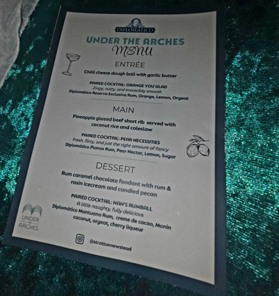 Menu, Stratton Bar and Kitchen