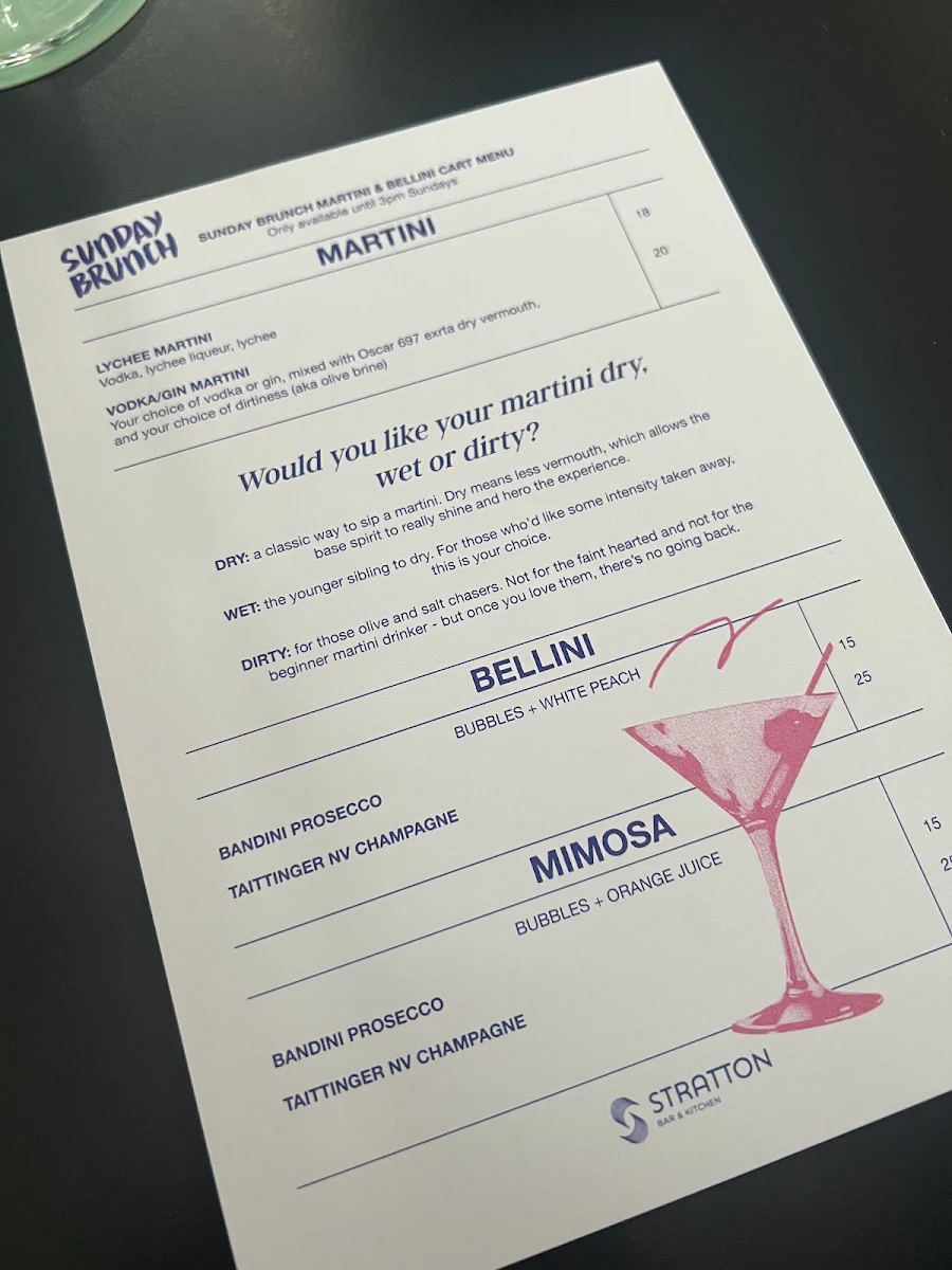 Menu, Stratton Bar and Kitchen