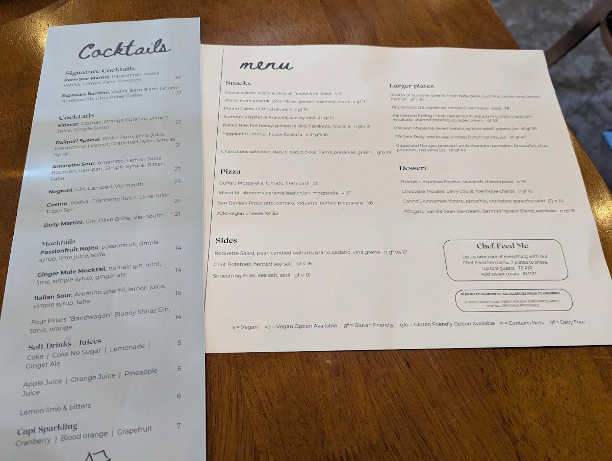 Menu, Barn & Co.