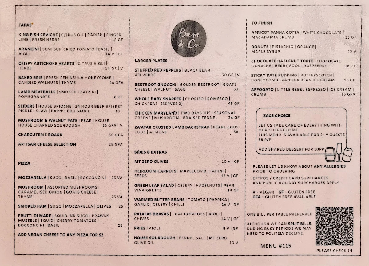 Menu, Barn & Co.