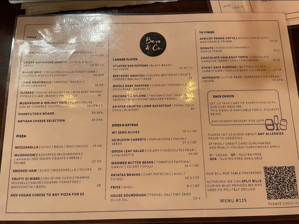 Menu, Barn & Co.