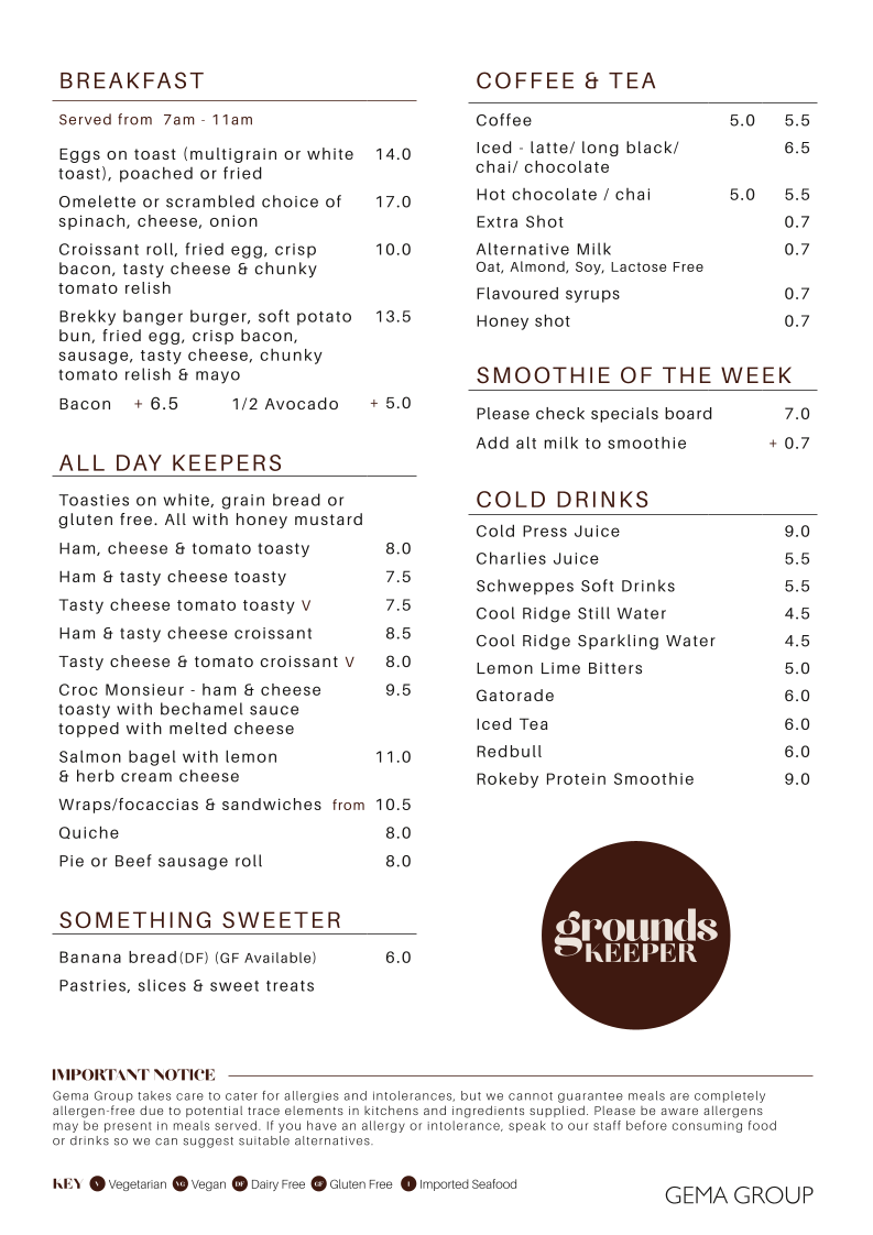 Menu, Grounds Keeper