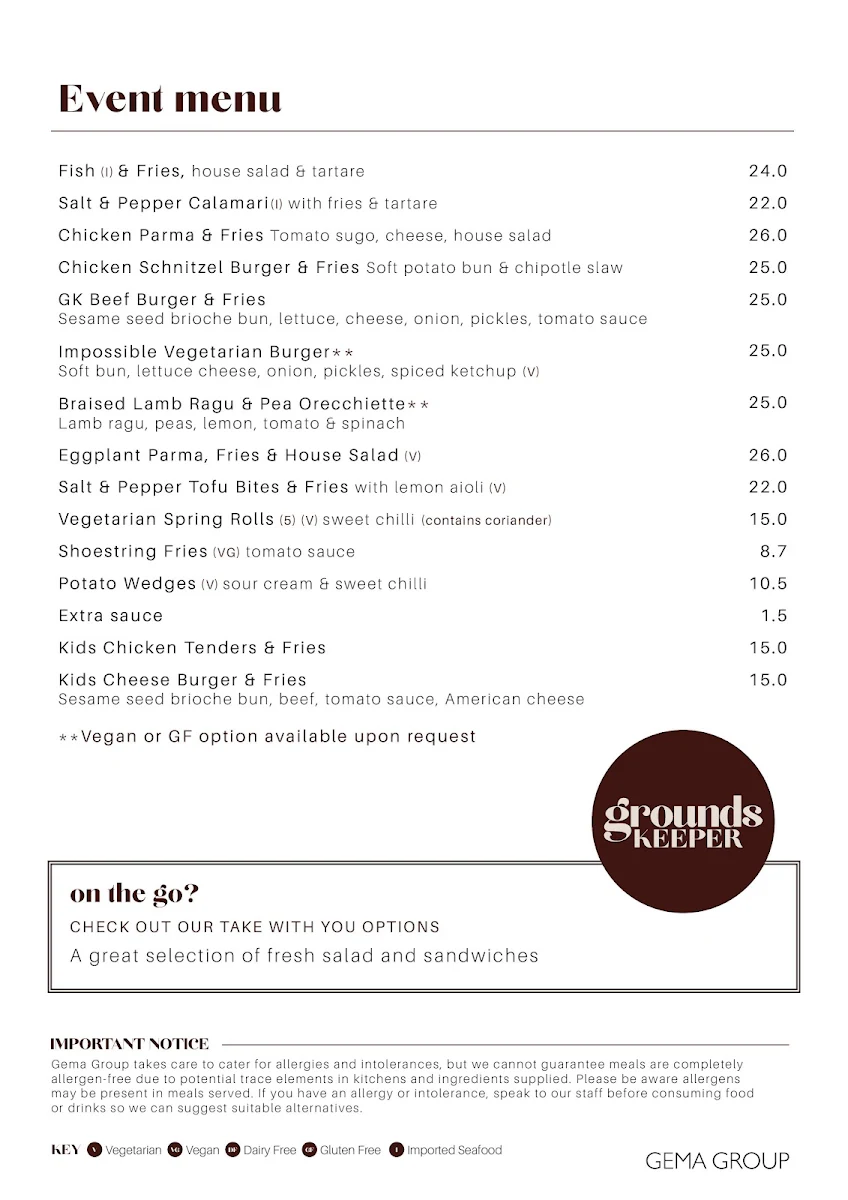 Menu, Grounds Keeper
