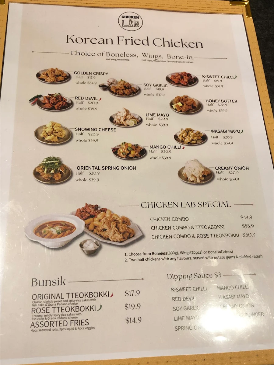 Menu, Chicken Lab Northbridge(Korean Fried Chicken)