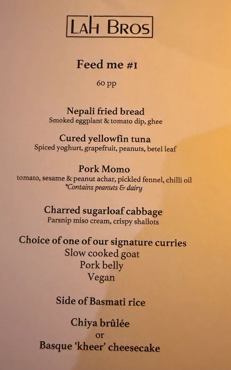 Menu, Lah Bros Windsor | Modern Nepalese Restaurant