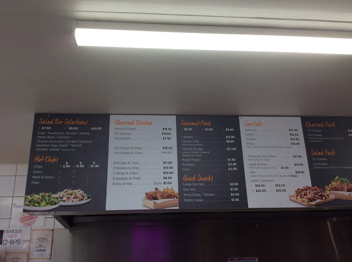 Menu, Kelletts Charcoal Chicken