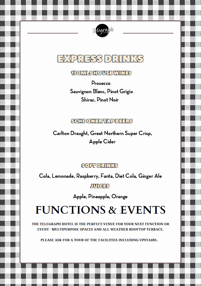Menu, Telegraph Hotel