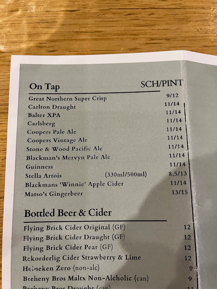 Menu, Telegraph Hotel