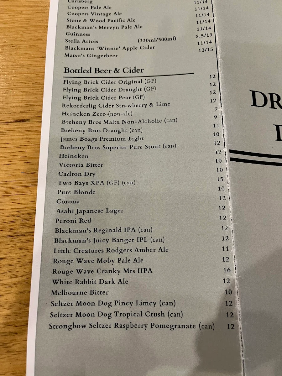 Menu, Telegraph Hotel