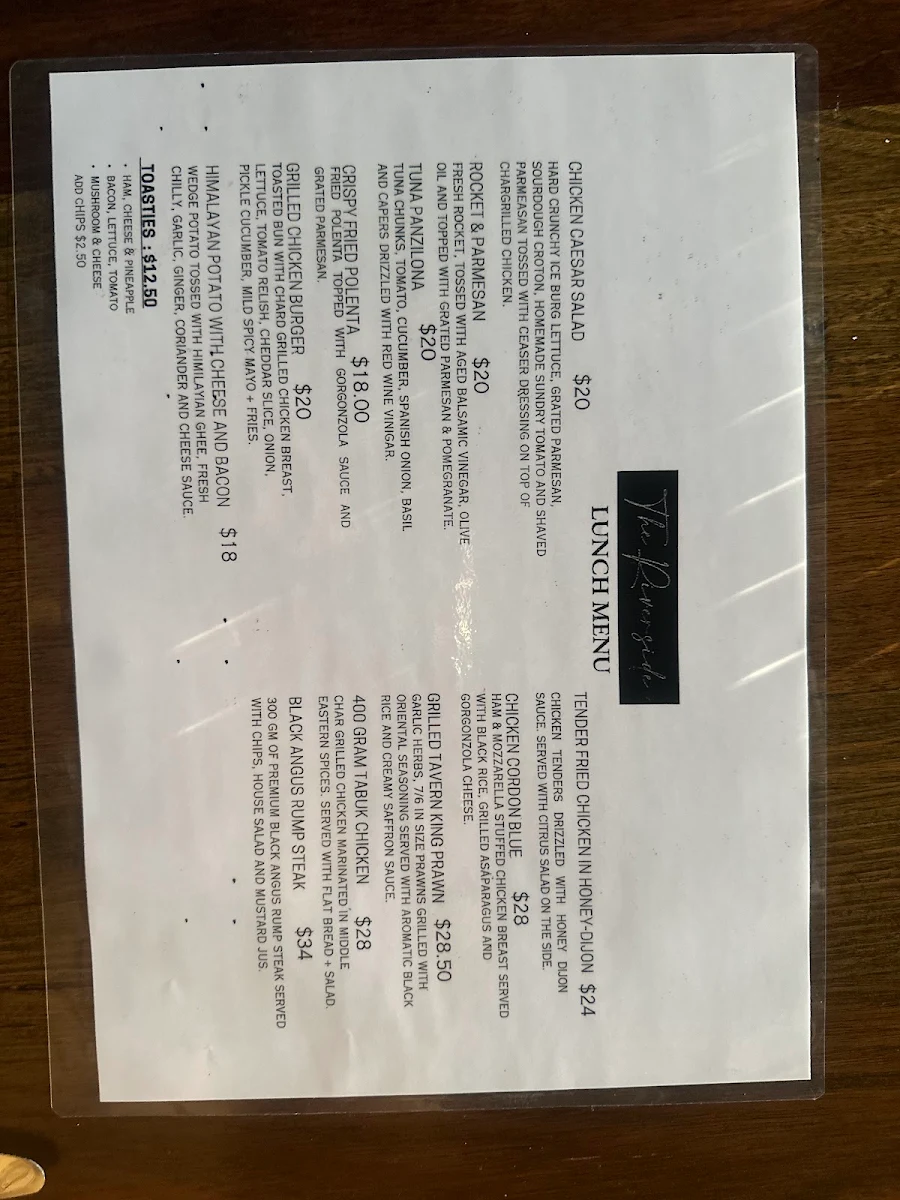 Menu, Riverside Restaurant & Function Centre