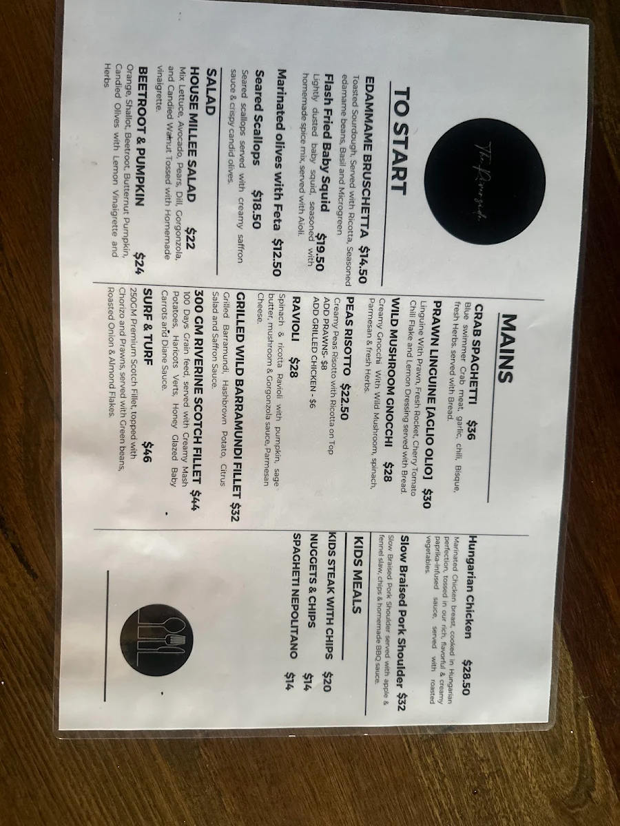 Menu, Riverside Restaurant & Function Centre