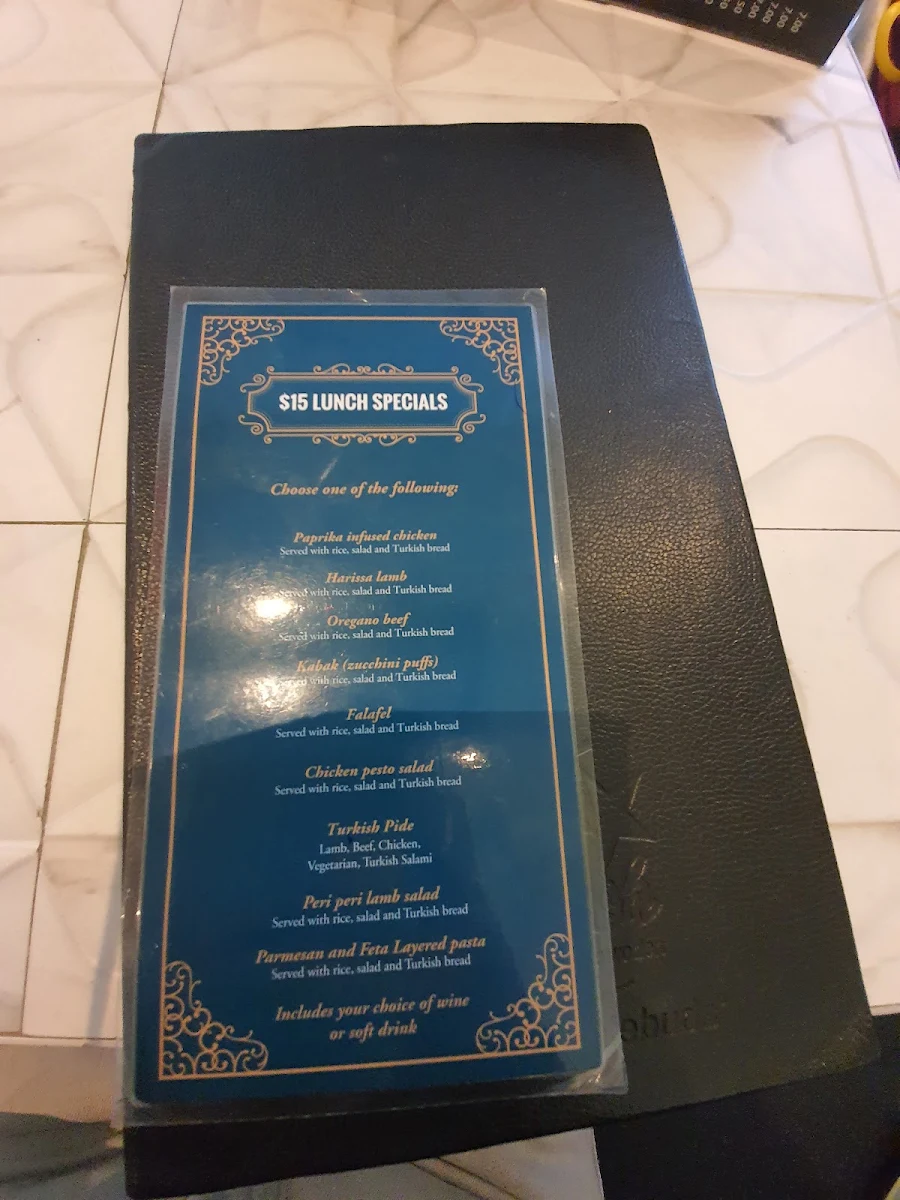 Menu, Turkish Pide House