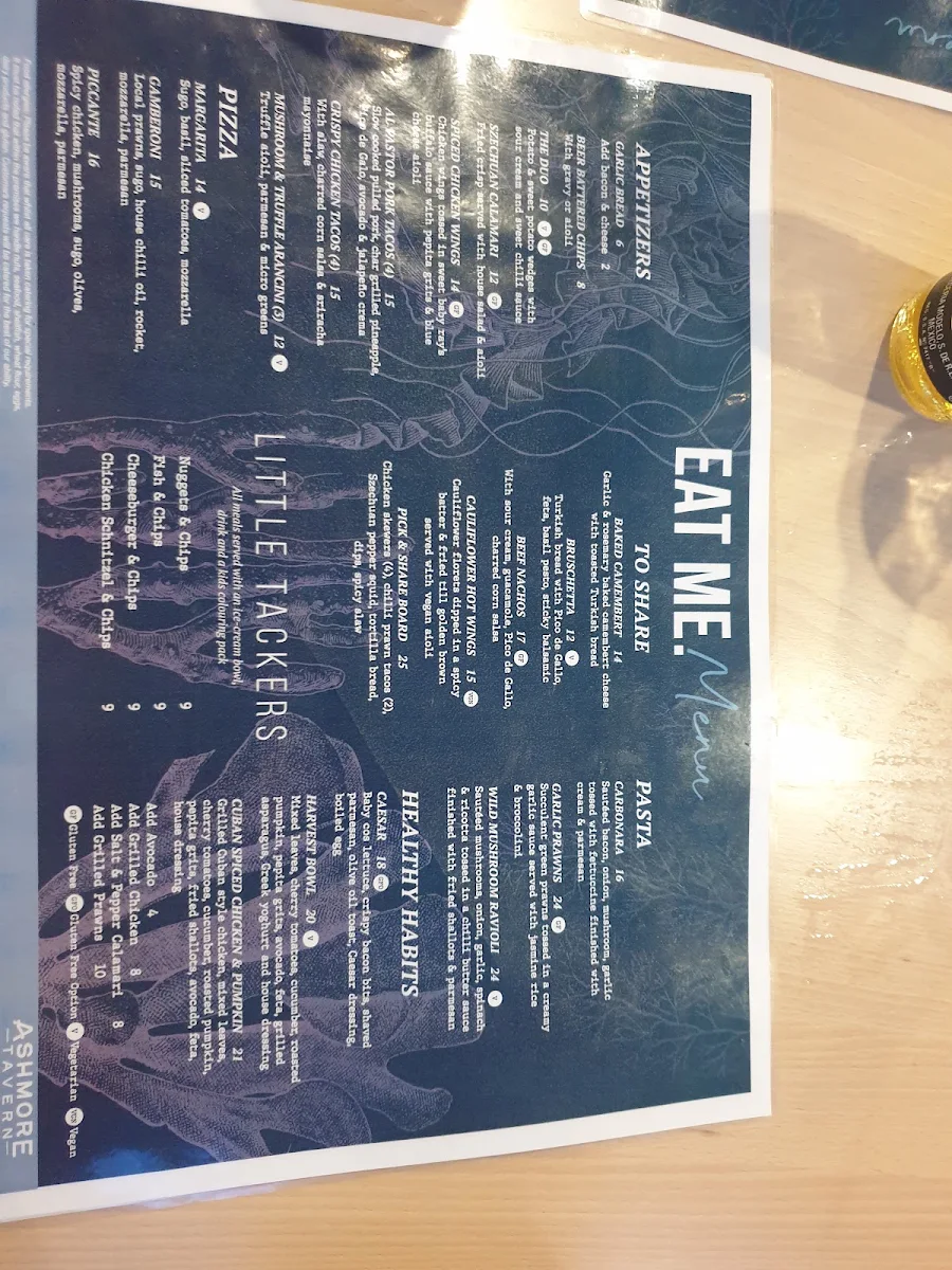 Menu, Ashmore Tavern