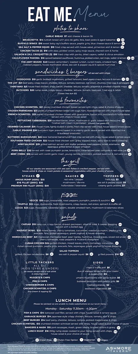 Menu, Ashmore Tavern
