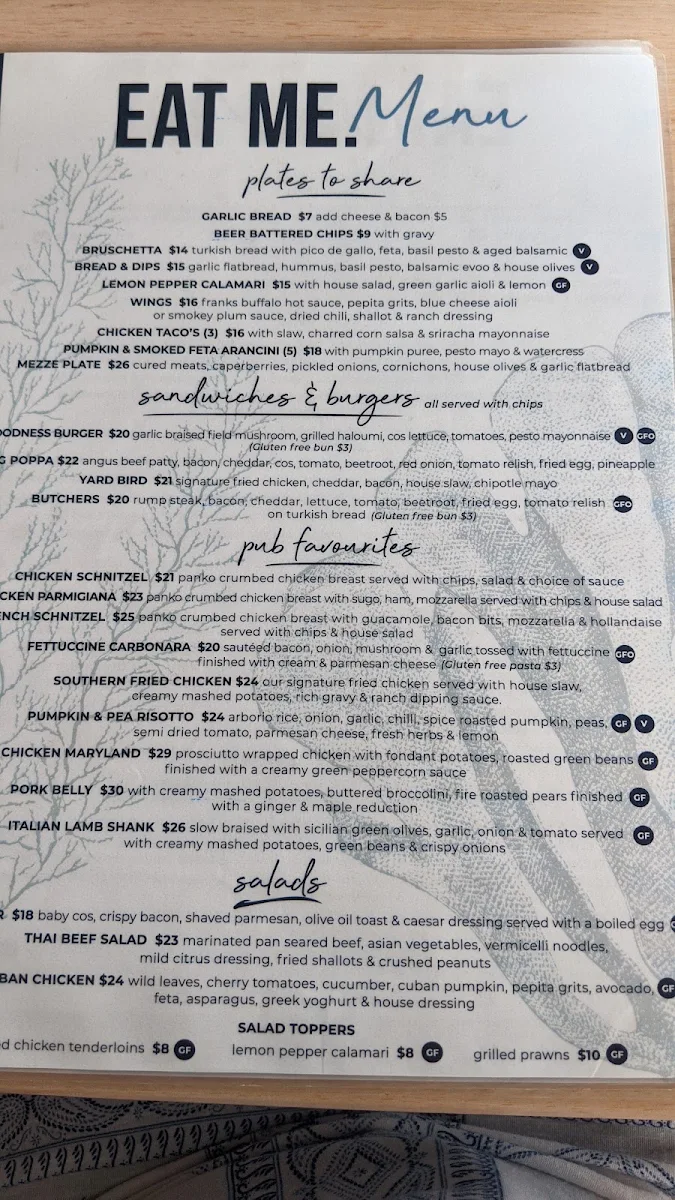 Menu, Ashmore Tavern