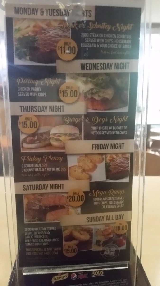Menu, Ashmore Tavern