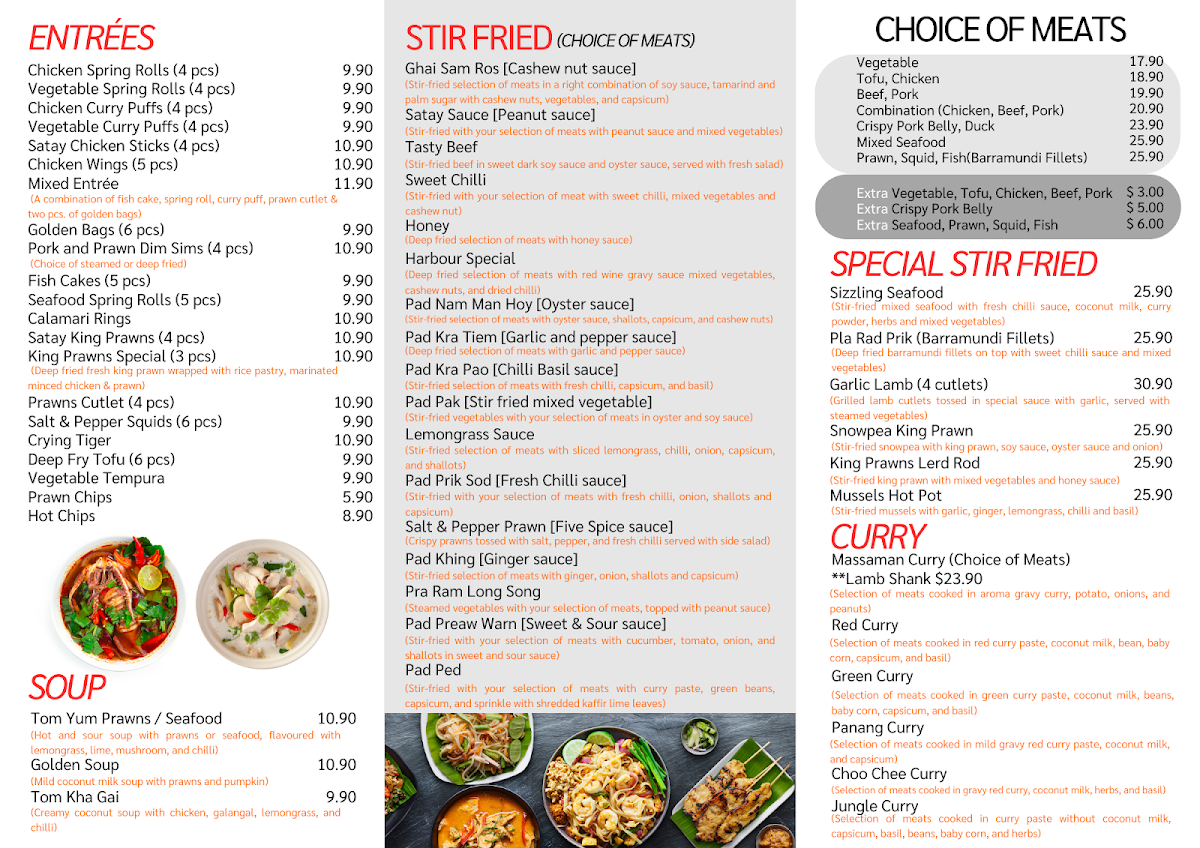 Menu, Harbour View Thai Kiama Restaurant