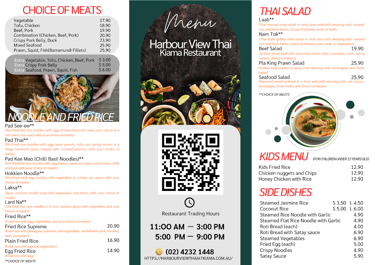 Menu, Harbour View Thai Kiama Restaurant