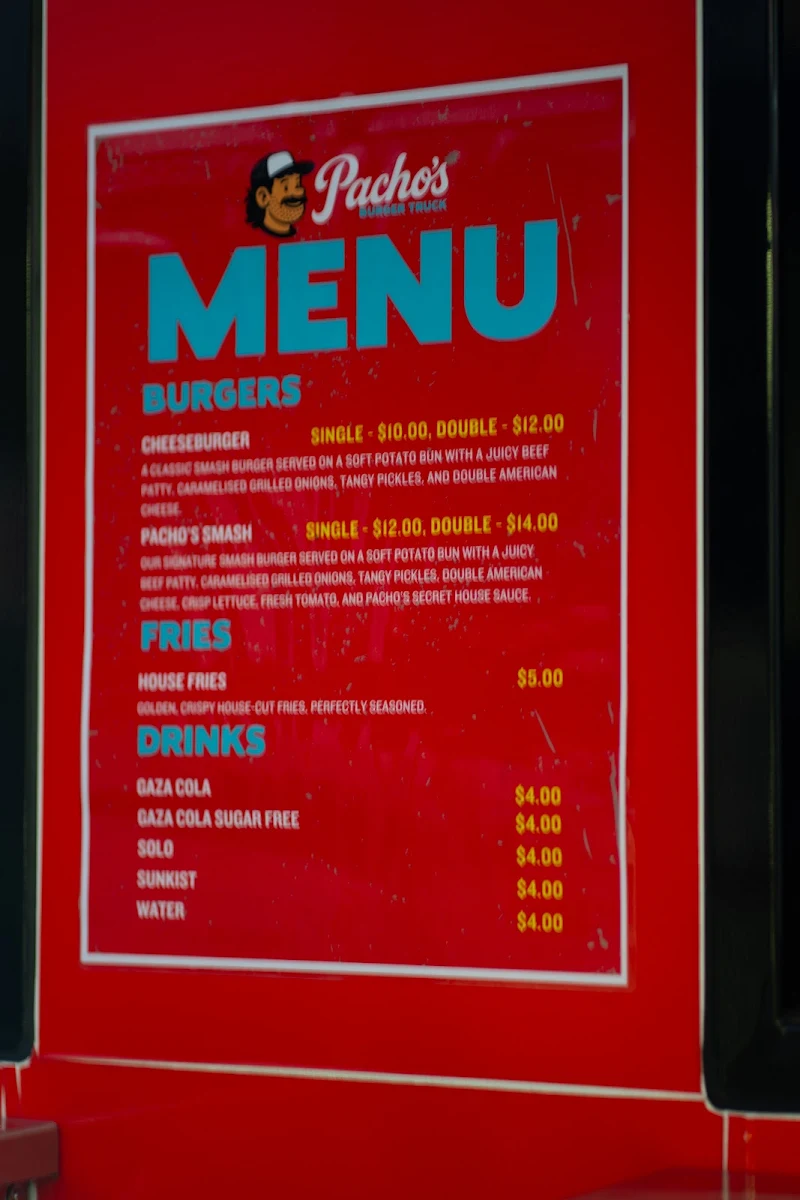 Menu, Pachos Burger Truck