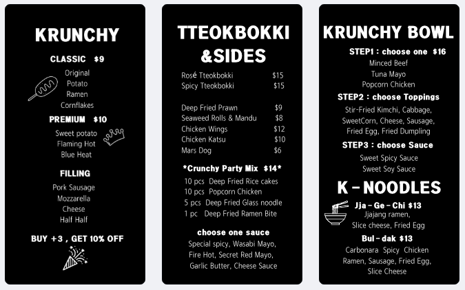 Menu, Krunchy