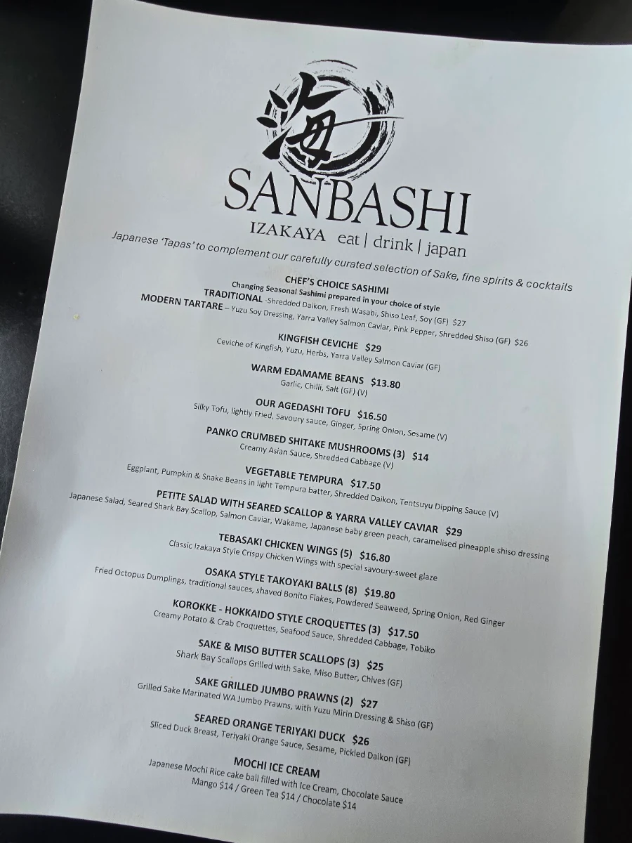 Menu, Wharf Restaurant