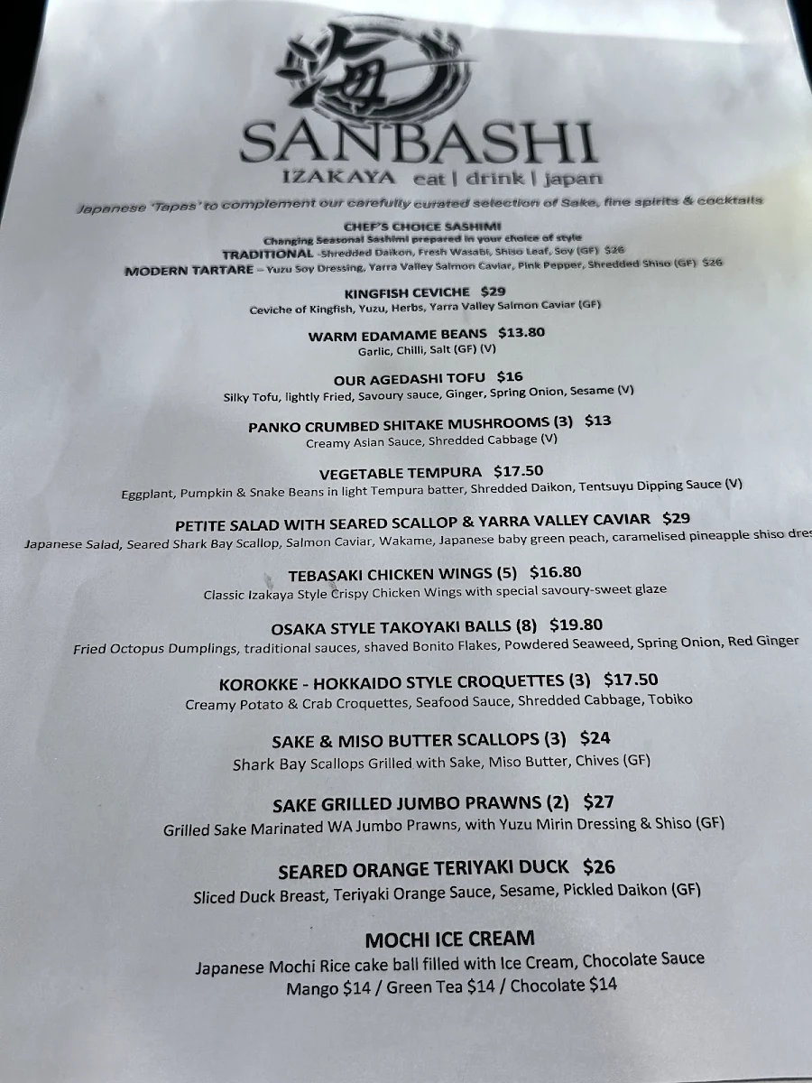 Menu, Wharf Restaurant