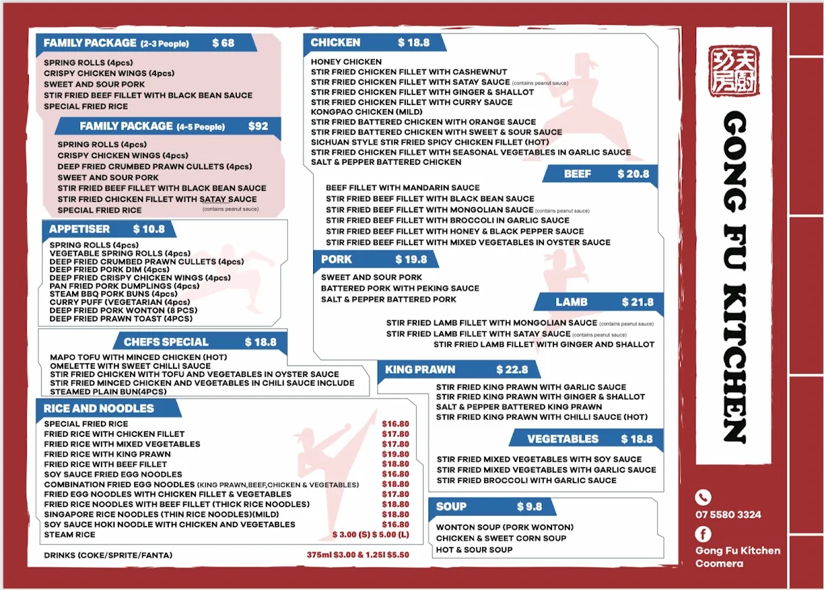 Menu, Gong Fu Kitchen Coomera
