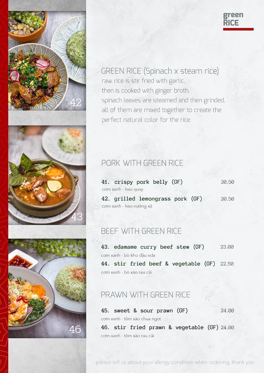 Menu, Nguyen Garden Vietnamese Noodle House