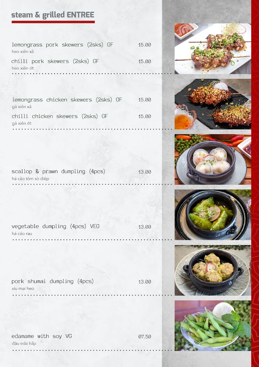 Menu, Nguyen Garden Vietnamese Noodle House