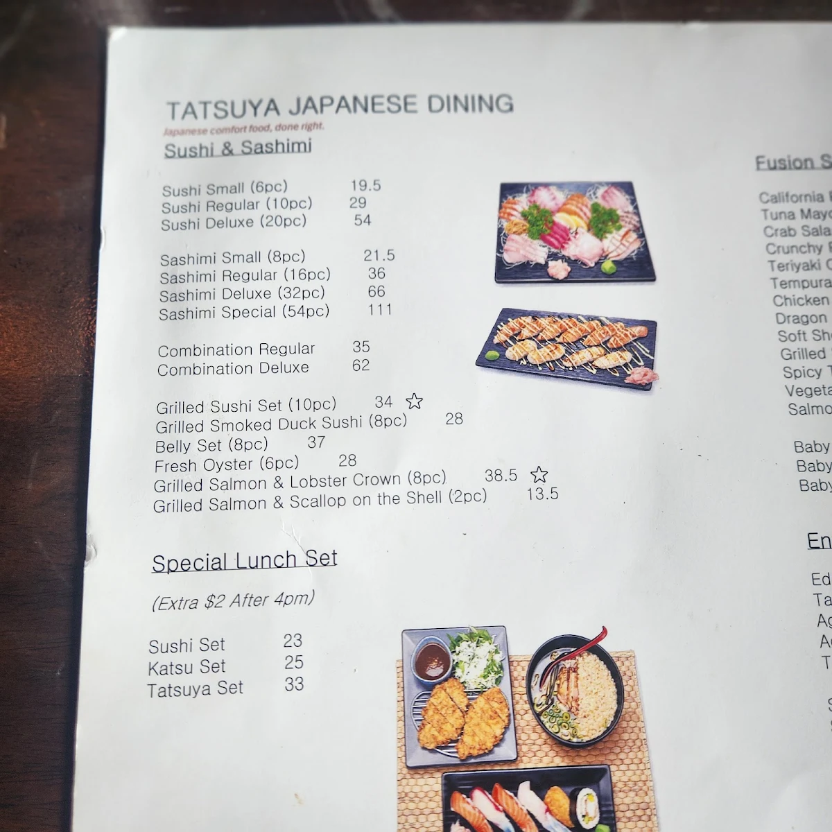 Menu, Tatsuya West Ryde