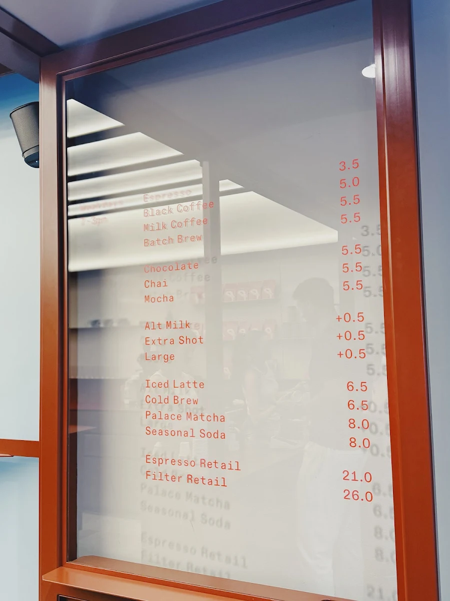 Menu, Palace Coffee