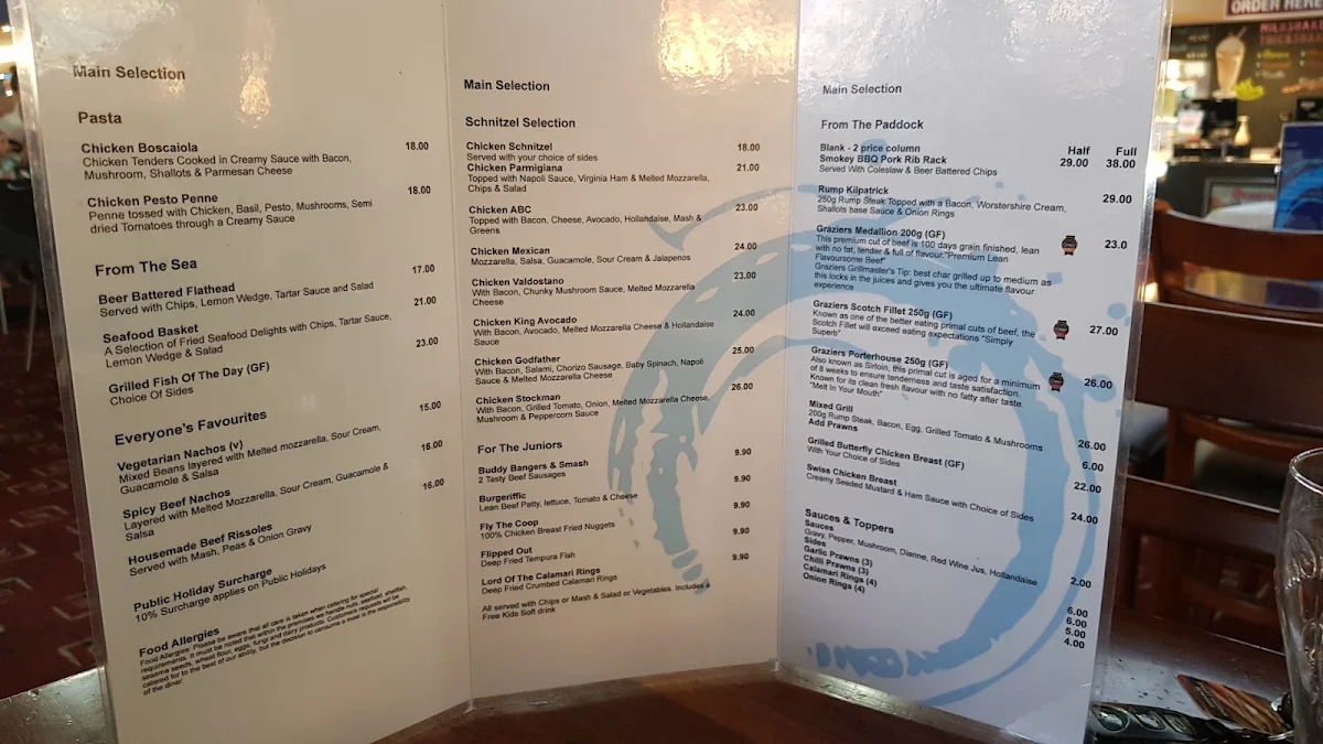 Menu, Tolland Hotel