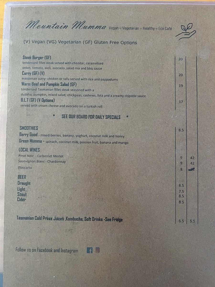 Menu, Mountain Mumma