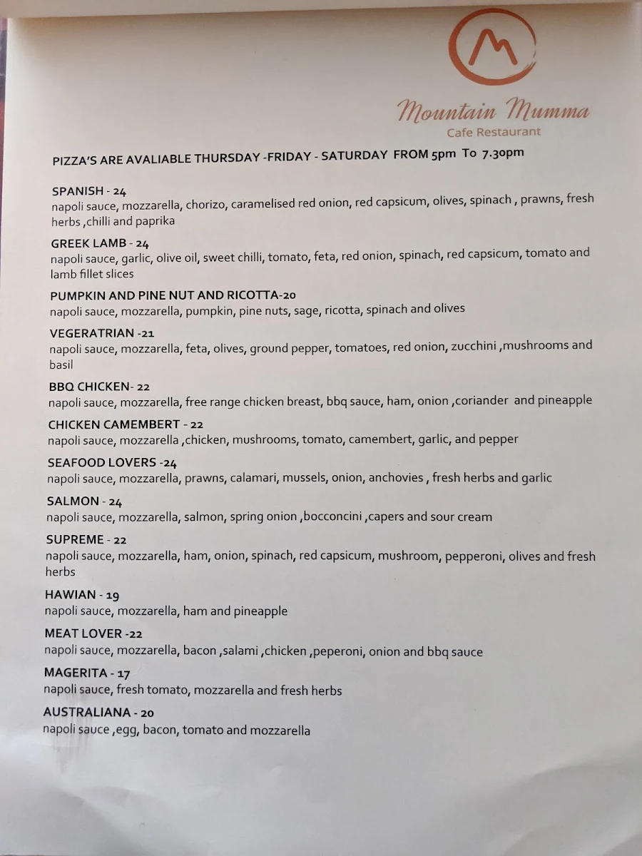 Menu, Mountain Mumma