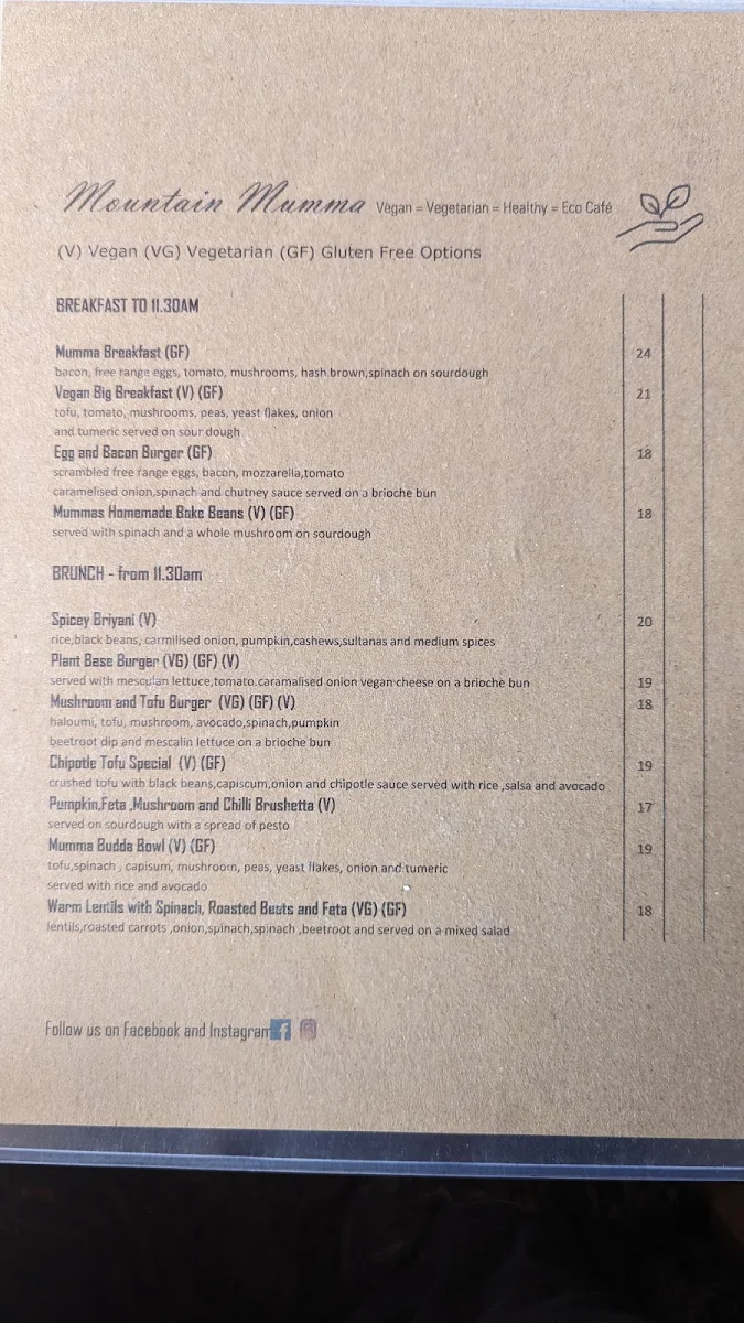 Menu, Mountain Mumma