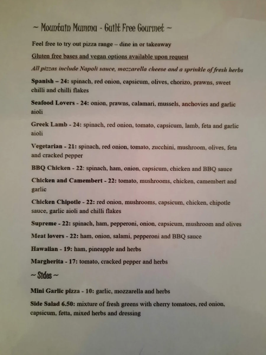 Menu, Mountain Mumma