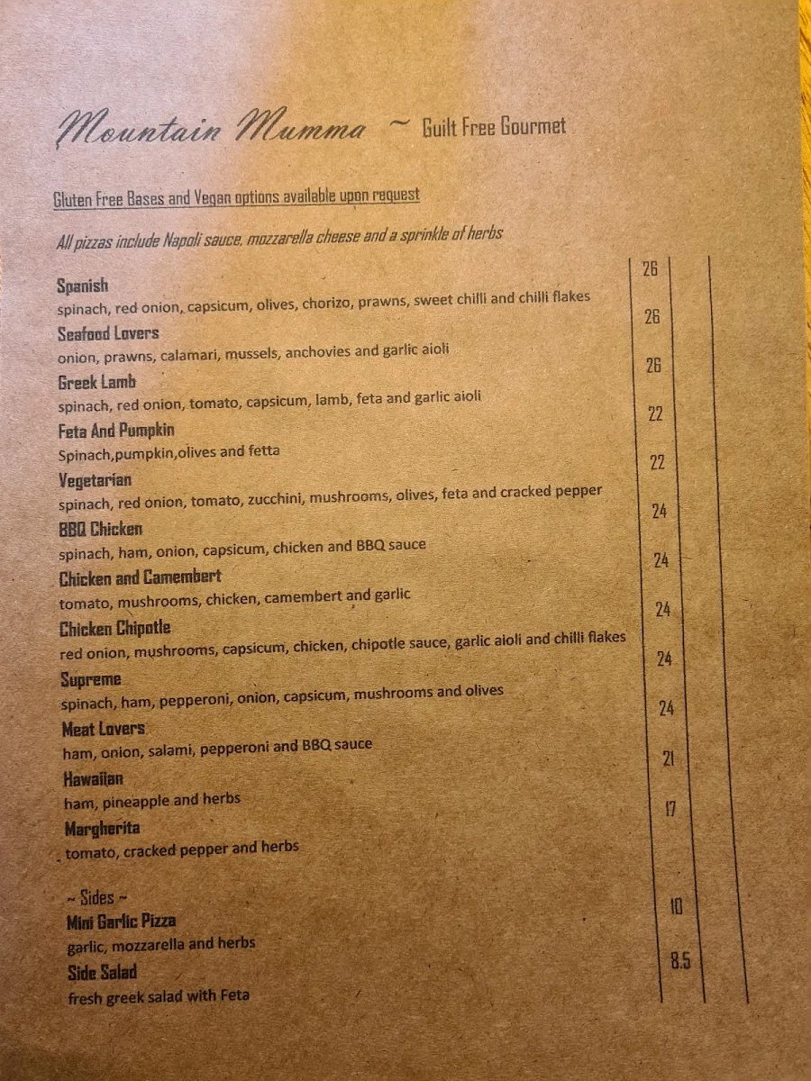 Menu, Mountain Mumma