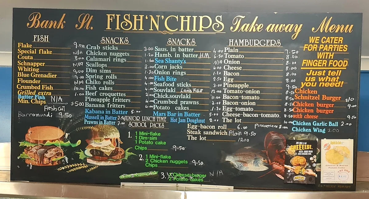 Menu, Bank Street Fish & Chip Shop ( fresh hand cut chips)