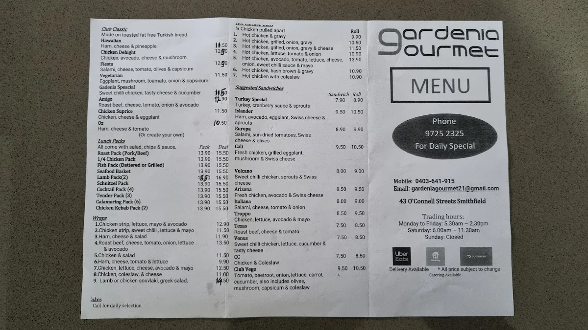 Menu, Gardenia Gourmet Smithfield