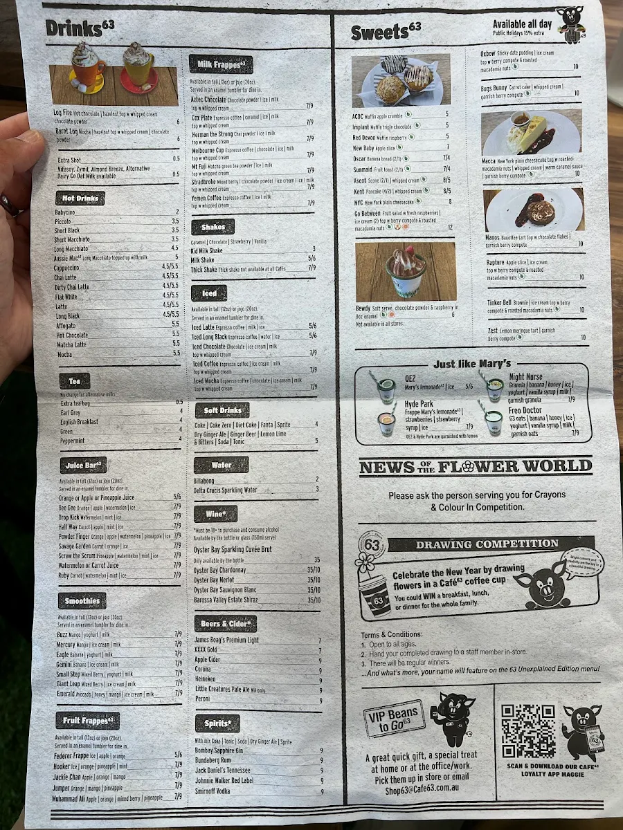 Menu, Cafe 63 Ellendale