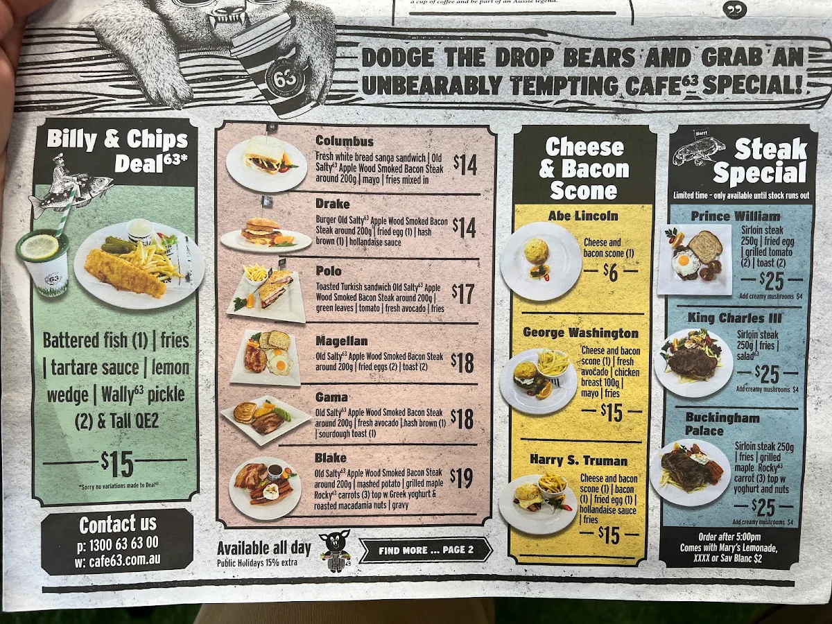 Menu, Cafe 63 Ellendale