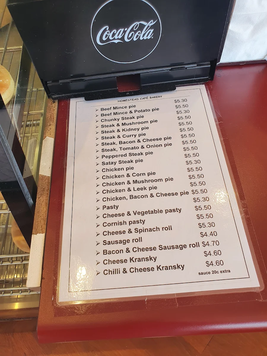 Menu, Homestead Cafe Bakery